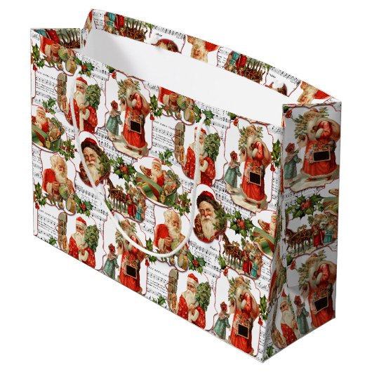 Jolly  Santa, Holly & Music Collage Groot Cadeauzakje (Achterkant Gekanteld)