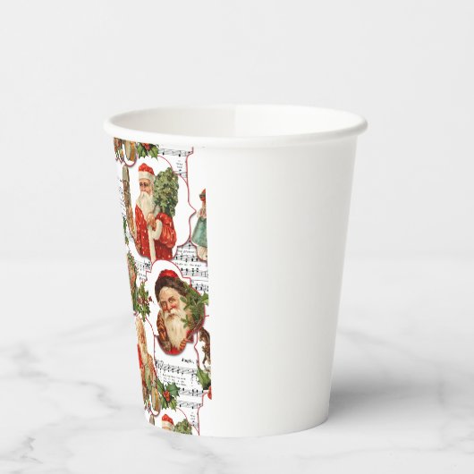Jolly  Santa, Holly & Music Collage Papieren Bekers (Links)