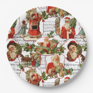 Jolly  Santa, Holly & Music Collage Papieren Bordje