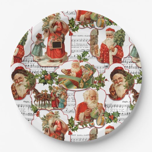 Jolly Santa, Holly & Music Collage Papieren Bordje (Voorkant)