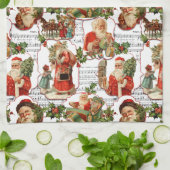 Jolly  Santa, Holly & Music Collage Theedoek (Gevouwen)