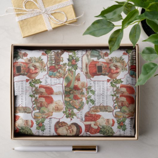 Jolly  Santa, Holly & Music Collage Tissuepapier (Geschenk)