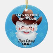 Jolly Santa in een Western Pet Babys 1st Christmas Keramisch Ornament (Voorkant)