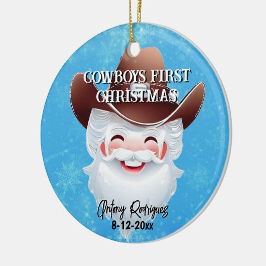Jolly Santa in een Western Pet Babys 1st Christmas Keramisch Ornament (Links)
