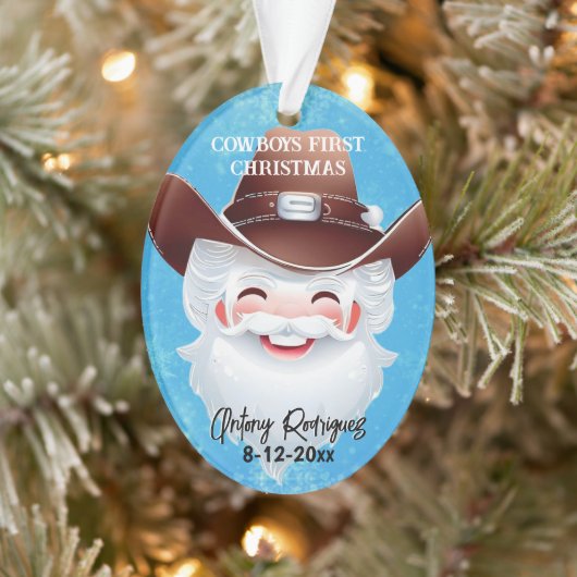 Jolly Santa in een Western Pet Babys 1st Christmas Ornament (Boom)