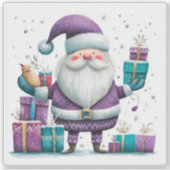 Jolly Santa in Violet met kerstcadeaus Sticker (Voorkant)