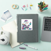 Jolly Santa in Violet met kerstcadeaus Sticker (iPad Cover)