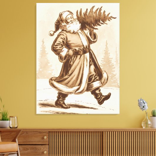 Jolly  Santa met een kerstboom Canvas Afdruk (Insitu (Woonkamer))