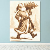 Jolly  Santa met een kerstboom Canvas Afdruk (Insitu (Houten vloer))