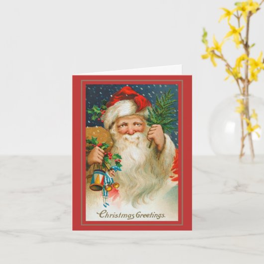 Jolly  Santa met Speelgoed Kerst Kaart (Gele Bloem)
