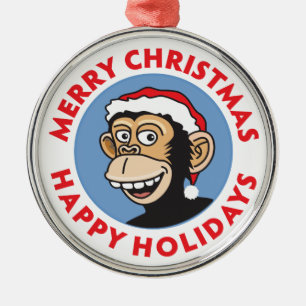 Jolly Santa Monkey Metalen Ornament