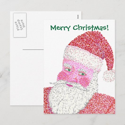 Jolly Santa Pointillism Vrolijk Kerstfeest Briefka Feestdagenkaart (Voorkant / Achterkant)