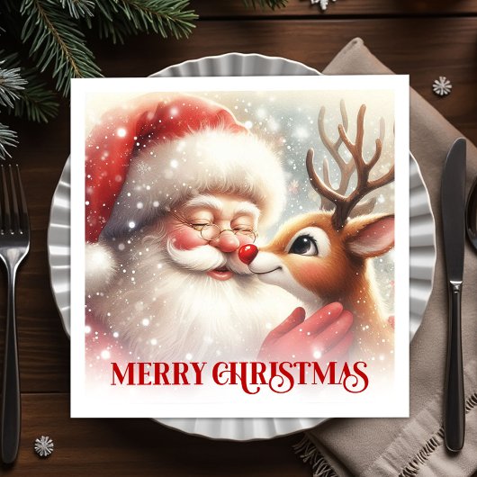 Jolly Santa Rudolph Christmas Table Napkins Party Servet
