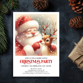 Jolly Santa Rudolph Holiday Party Invitation Kaart
