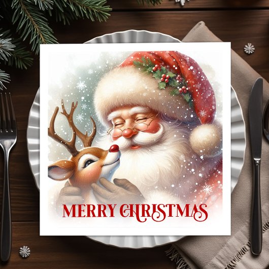 Jolly Santa Rudolph Holiday Party Napkins Servet