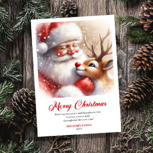 Jolly Santa Rudolph Klassieke Kunst Kerst Groet Feestdagenkaart
