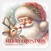 Jolly Santa Rudolph Personalized Festive Holiday  Vierkante Sticker (Voorkant)