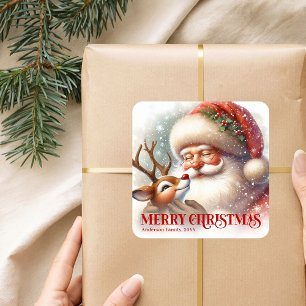 Jolly Santa Rudolph Persoonlijke Festive Vakantie Vierkante Sticker