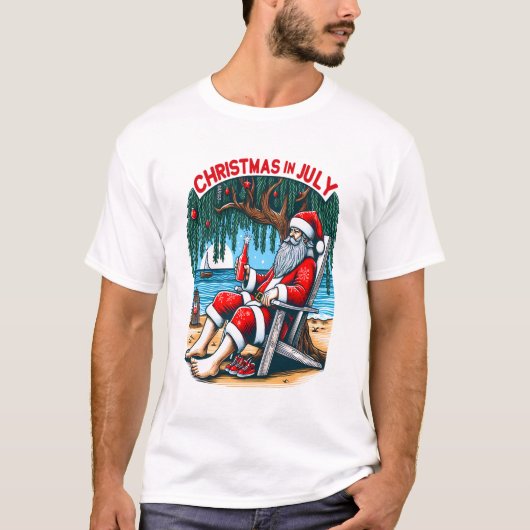 Jolly Santa Sips Bier in juli T-shirt (Voorkant)