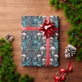 Jolly Santa Skulls met Holly en Ornamenten Cadeaupapier