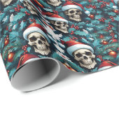 Jolly Santa Skulls met Holly en Ornamenten Cadeaupapier (Rol Hoek)