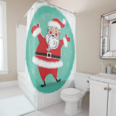 Jolly Santa: vintage kerstkaart illustratie. Douchegordijn (In situ)