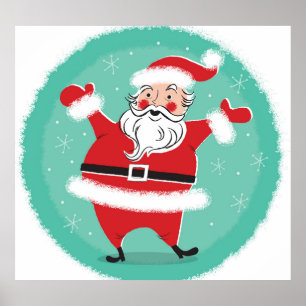 Jolly Santa: vintage kerstkaart illustratie. Poster