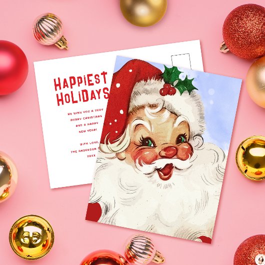  Jolly Santa Waterverf Kerstvakantie Briefkaart