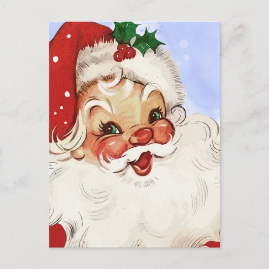  Jolly Santa Waterverf Kerstvakantie Briefkaart (Voorkant)