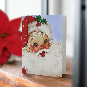  Jolly Santa Waterverf Kerstvakantie Kaart