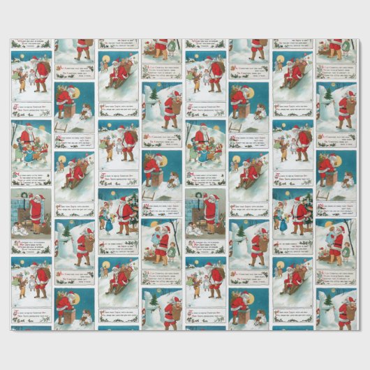 Jolly Santa Winter Fun Collage Cadeaupapier (Vlak)