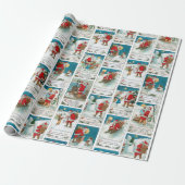 Jolly  Santa Winter Fun Collage Cadeaupapier (Uitgerold)