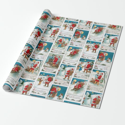 Jolly  Santa Winter Fun Collage Cadeaupapier (Uitgerold)