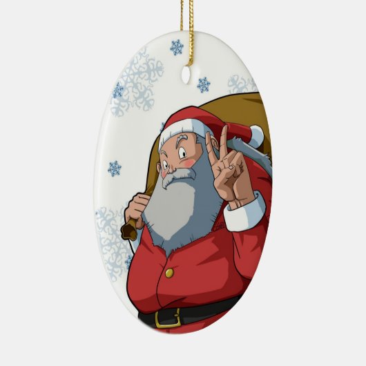 Jolly Santa with Peace Sign Merry Kerstmis Keramisch Ornament (Rechts)