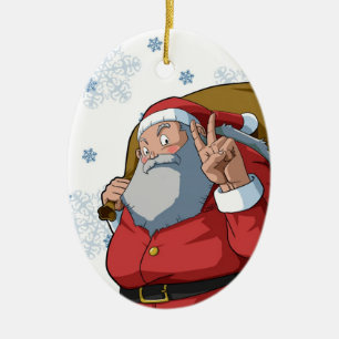 Jolly Santa with Peace Sign Merry Kerstmis Keramisch Ornament
