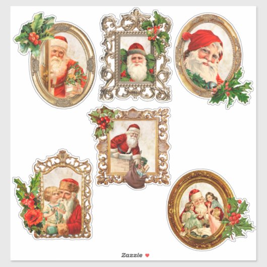 Jolly  Santas in Gilt Lijsten w/Holly Sticker (Vel)