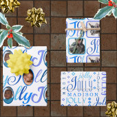 JOLLY Script Blue op White 4-fotokerstmis Inpakpapier Vel