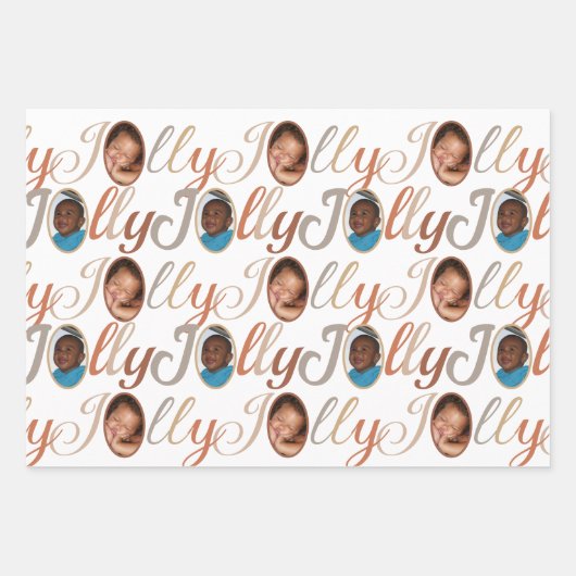 JOLLY Script Brown Tan op White 4 Fotokerstmis Inpakpapier Vel (Voorkant)