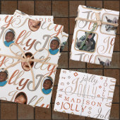 JOLLY Script Brown Tan op White 4 Fotokerstmis Inpakpapier Vel