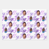 JOLLY Script Paars op White 4-fotokerstkaart Inpakpapier Vel (Voorkant)