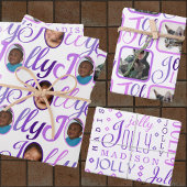 JOLLY Script Paars op White 4-fotokerstkaart Inpakpapier Vel