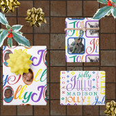 JOLLY Script Rainbow op White 4 Fotokerstmis WR Inpakpapier Vel