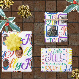 JOLLY Script Rainbow op White 4 Fotokerstmis WR Inpakpapier Vel