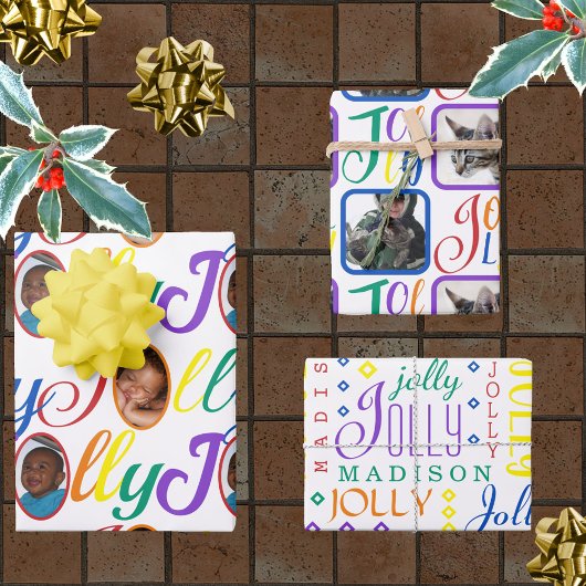 JOLLY Script Rainbow op White 4 Fotokerstmis WR Inpakpapier Vel