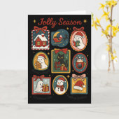 Jolly Season Ghost Cat Santa Christmas Frame Merry Kaart (Gele Bloem)