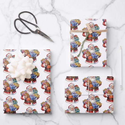 Jolly Sinterklaas Klassiek Kerstpatroon Inpakpapier Vel (Voorkant)