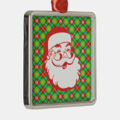 Jolly Sinterklaas op Rood en Groen Plaid Metalen Ornament (Rechts)