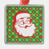 Jolly Sinterklaas op Rood en Groen Plaid Metalen Ornament (Voorkant)