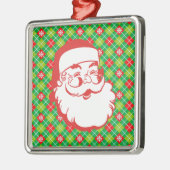 Jolly Sinterklaas op Rood en Groen Plaid Metalen Ornament (Links)