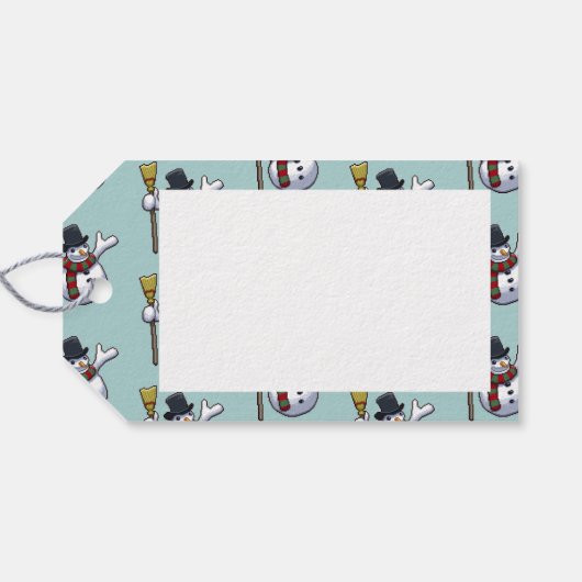 Jolly Sneeuwman Vrolijk Kerstmis Pixel Art Patroon Cadeaulabel (Achterkant Horizontaal)